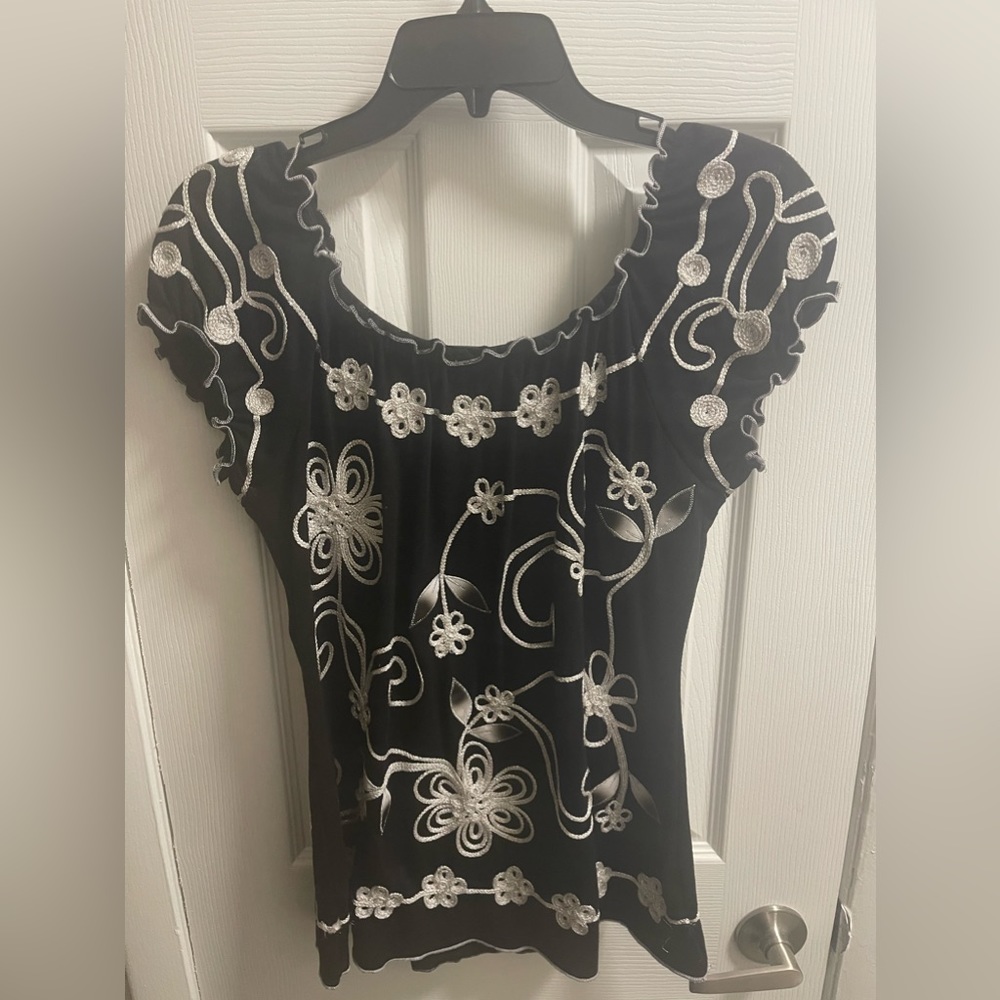 Lauren Michelle Black and White Blouse Sz M